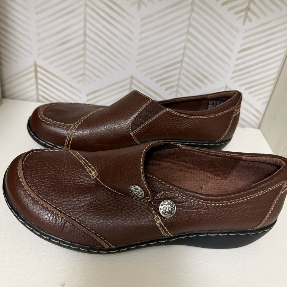 Clarks Brown Leather Slip-On Loafers